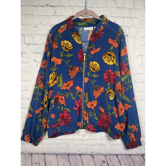SUSAN GRAVER Jacket Women's Size L Floral Full Zip Long Sleeve With Pockets - Picture 1 of 11